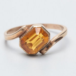 Vintage Golden "Citrine" Glass 10K Gold Ring